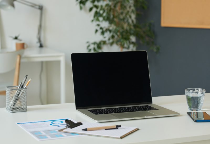 Laptop on desk at office